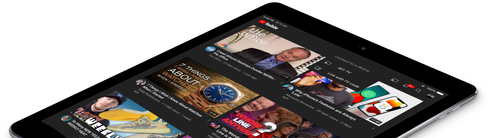 YouTube on iPad showing casting feature
